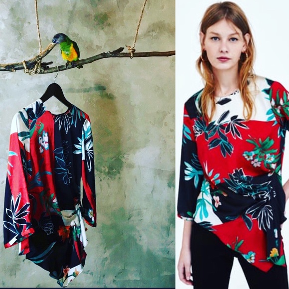 ZARA PRINT BLOUSE WITH PLEATS - Picture 2 of 8